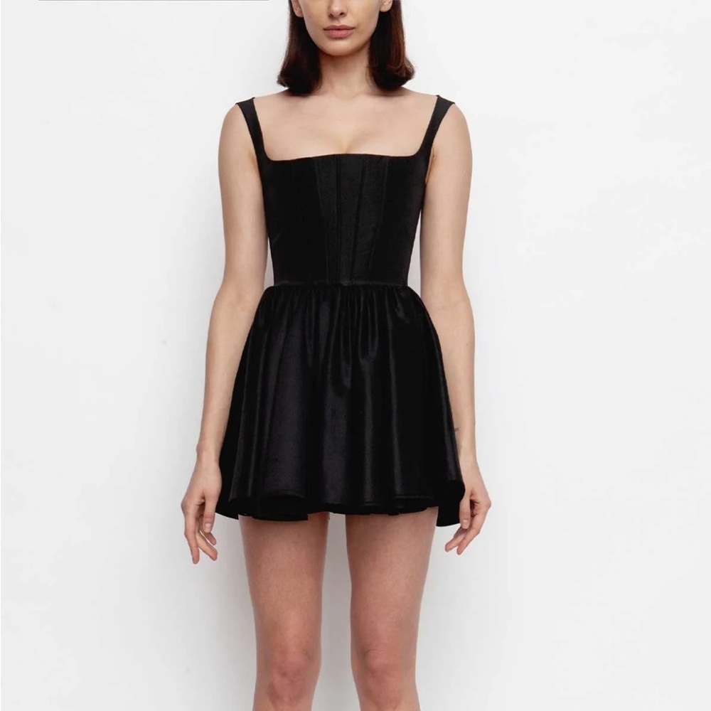 Black Mini Corset Dress with Square Neck